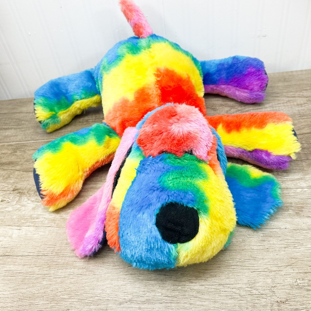 Rainbow Plush Dog Sparkling Glitter Collar Stuffed Animal Tie Dye Dog